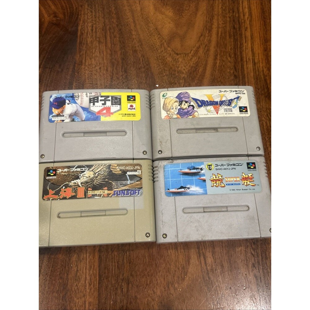 Nintendo Super Famicom Lot of 4 - SHANGHAI DRAGON QUEST SUPER KYOTEI KOSHIEN